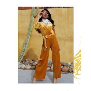 Scandal Italy Women's Size Small Mustard Yellow One Piece Jumpsuit Belted